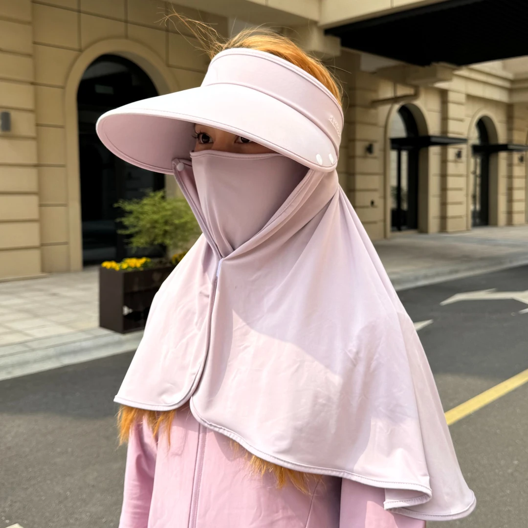 大头可拆披肩空顶帽 超长高弹力冰丝防晒帽女全方位大檐遮阳帽夏