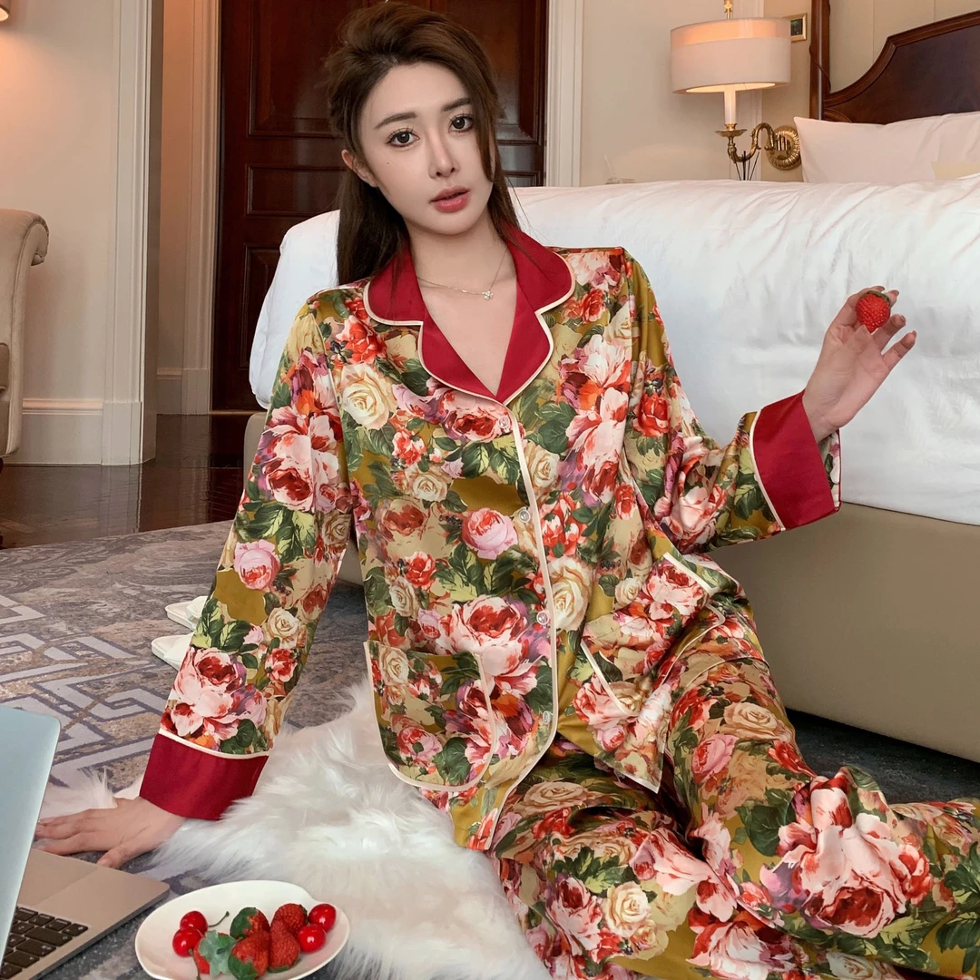 2025春秋季新款睡衣女长袖家居服可外穿高级感轻奢两件套套装