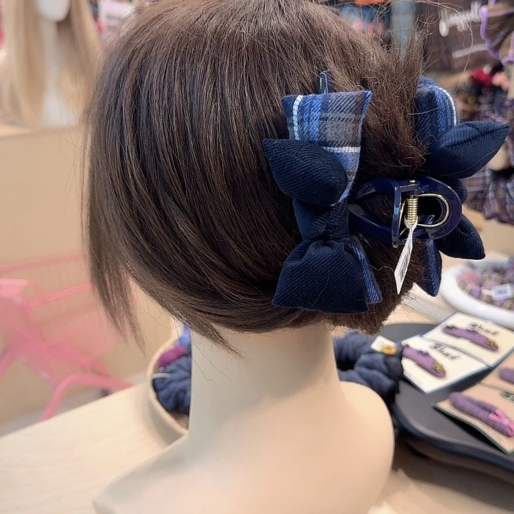 蓝色格子充棉抓夹