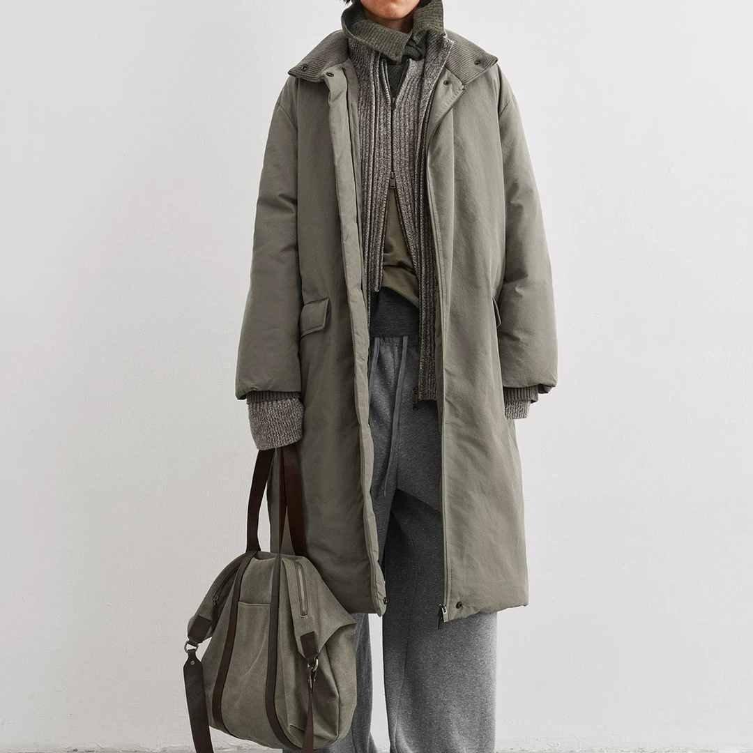 YEARLY PLAN长绒棉羊毛混纺宽松长款羽绒大衣外套