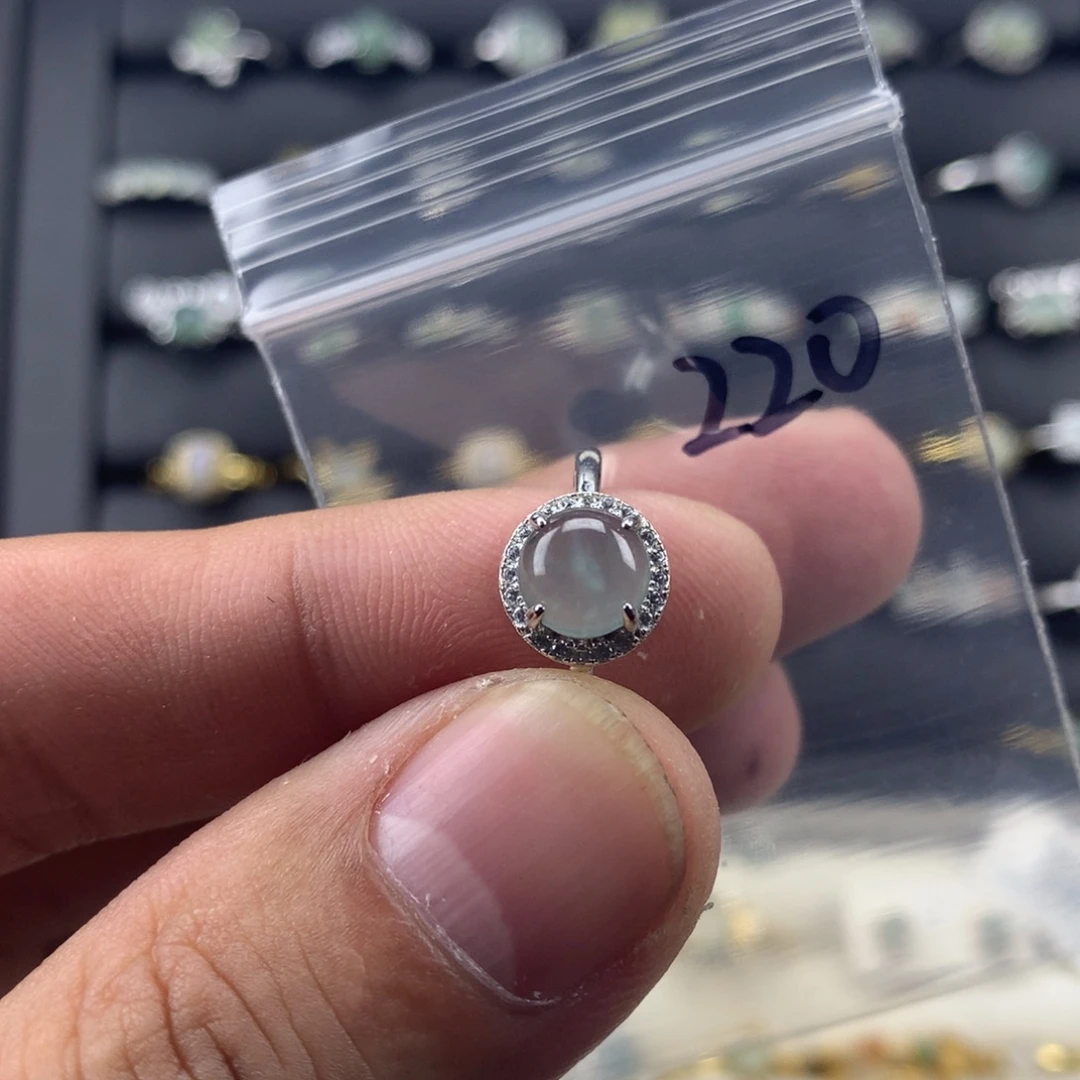 翡翠银S925镀金镶嵌戒指220