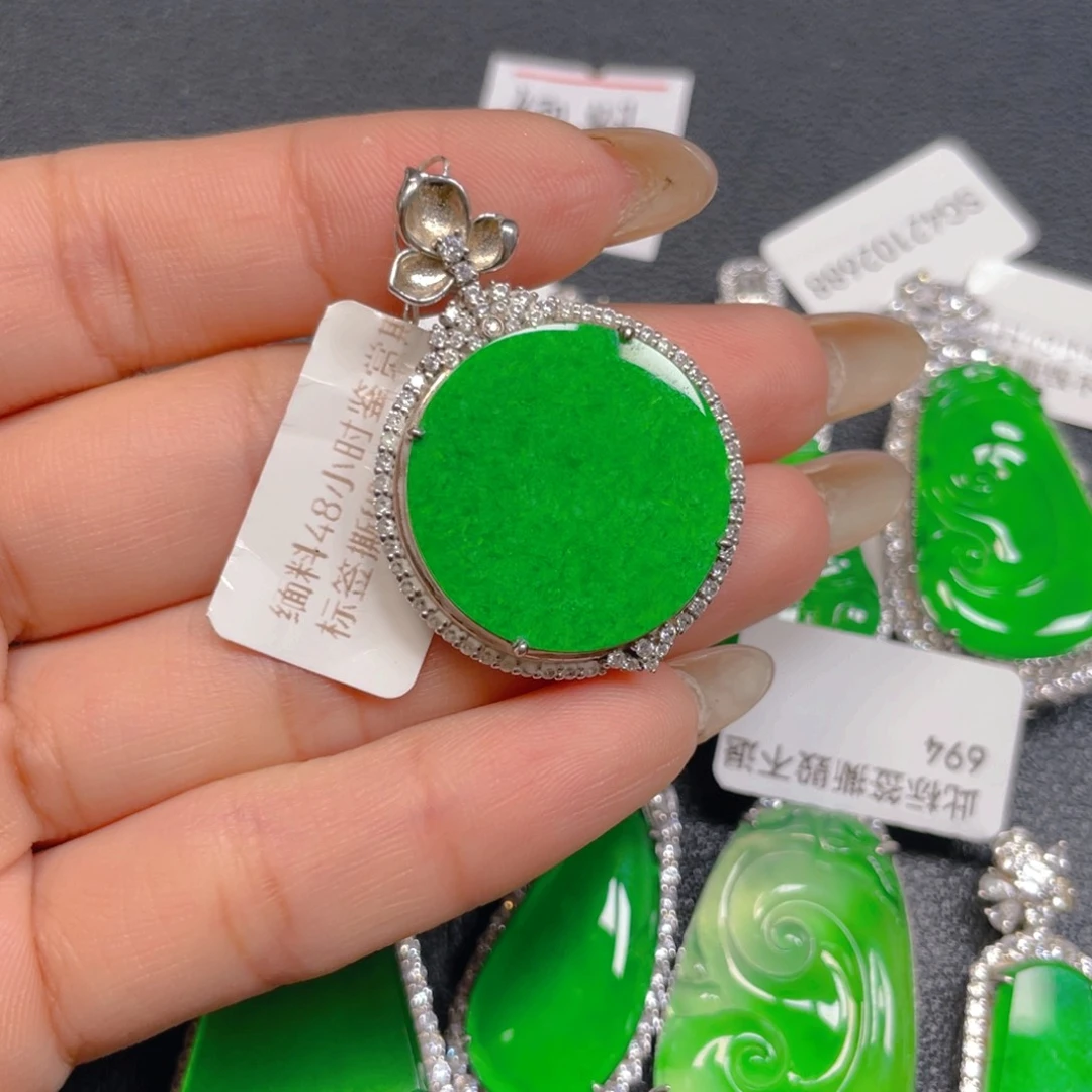 翡翠银S925镶嵌挂件