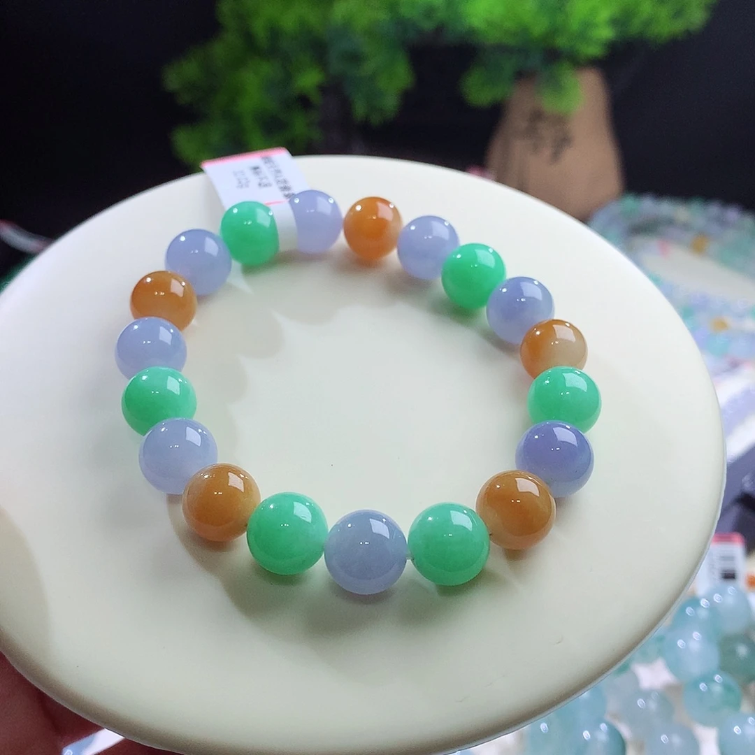 未镶嵌手串翡翠推荐！浓艳多宝 色浓且艳！水润感强！卡10mm