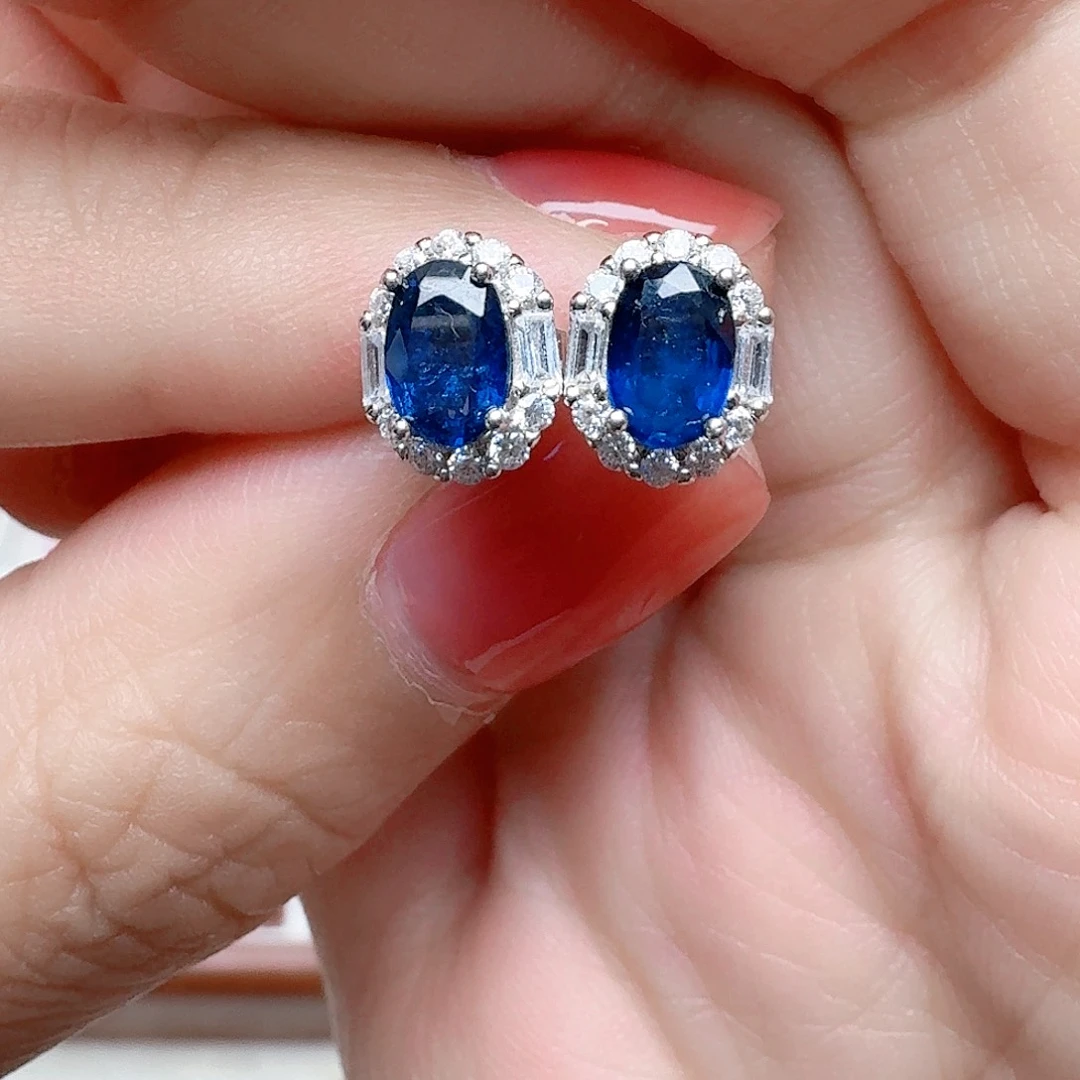 蓝宝石耳饰银S925镶嵌