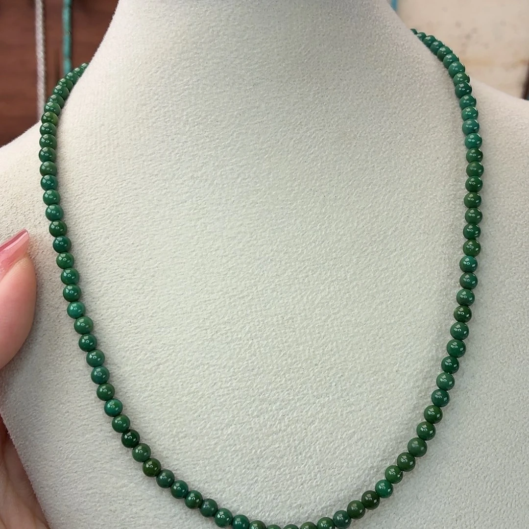 绿松石银S925镀金镶嵌项链