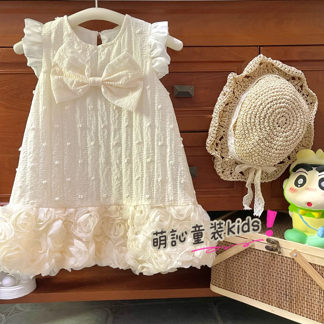 ［萌訫kids］玫瑰花裙！女宝宝夏季蝴蝶结背心裙超仙玫瑰花朵公主裙