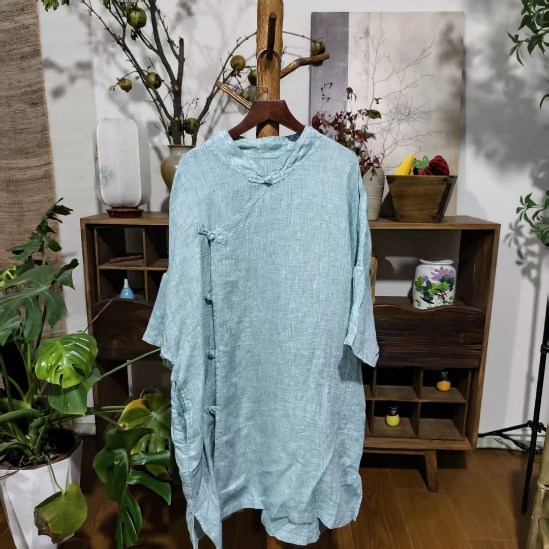 【大梅子推荐】设计款亚麻盘扣袍子X5933B