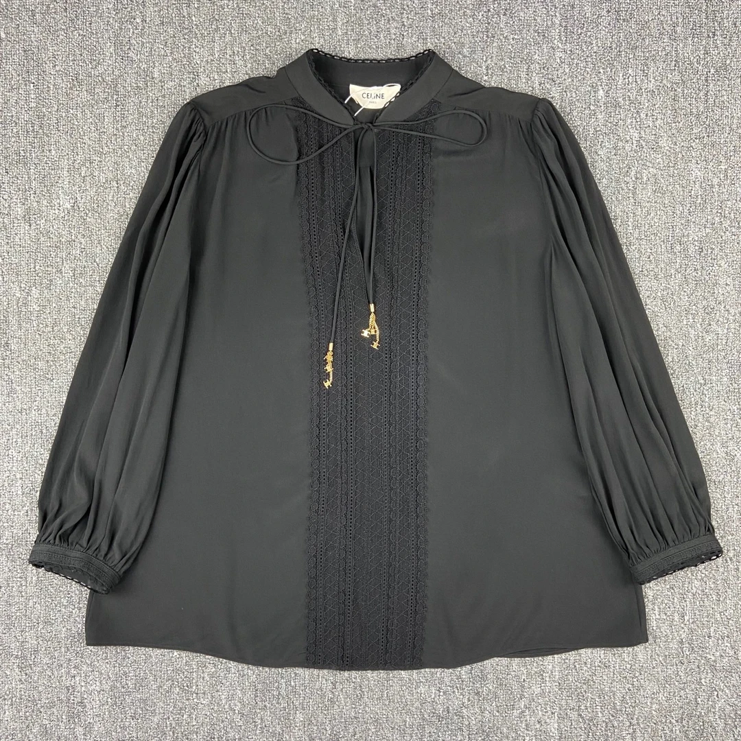 99新 Celine/思琳 WM25919/36码/蝴蝶结饰长袖圆领衬衫