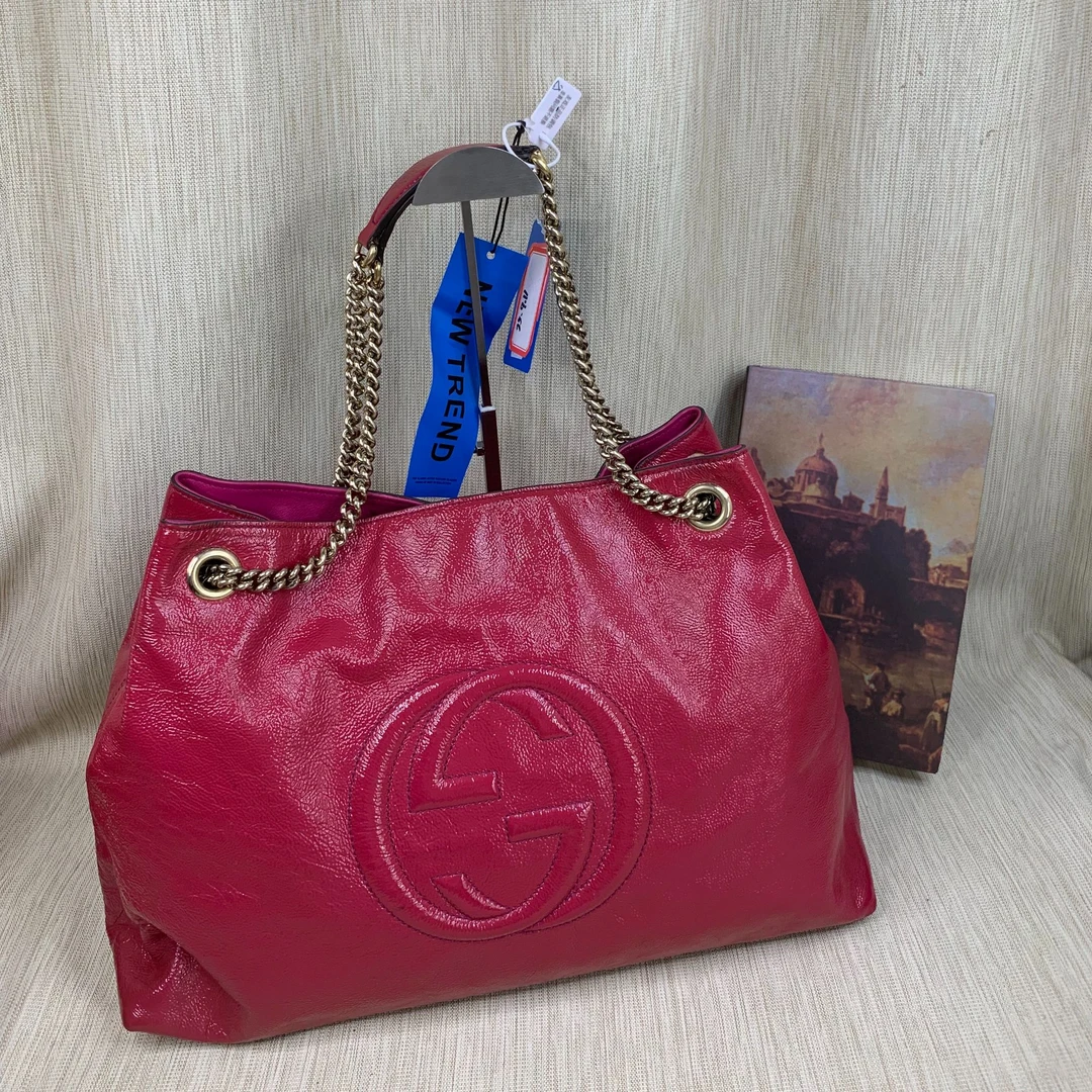 95新 GUCCI/古驰 红色漆皮SOHO/EE06117462/7462/瑕