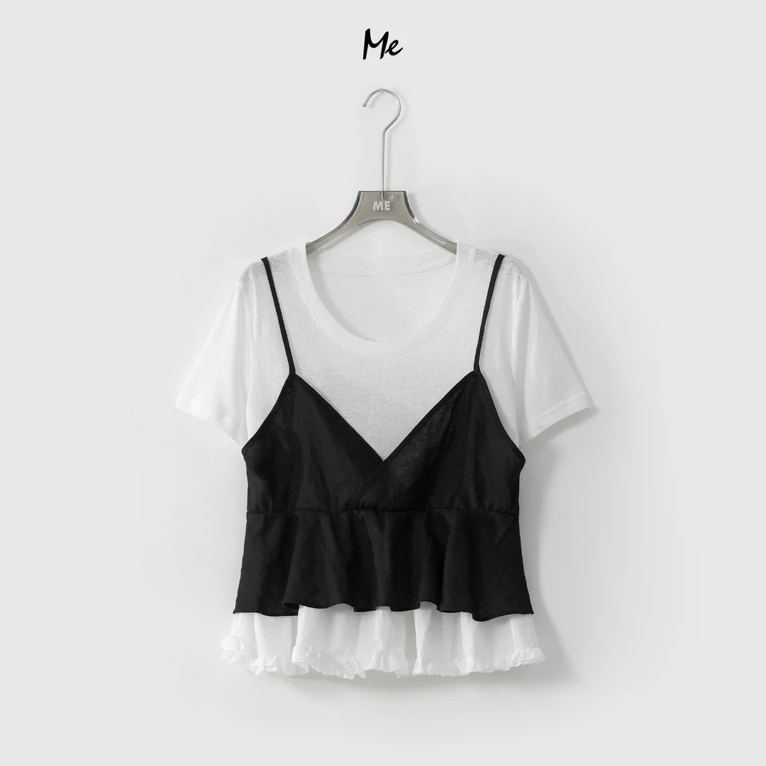 ME【甜嗲花苞两件套 （含吊带）】减龄少女感显瘦百搭上衣MESS4731