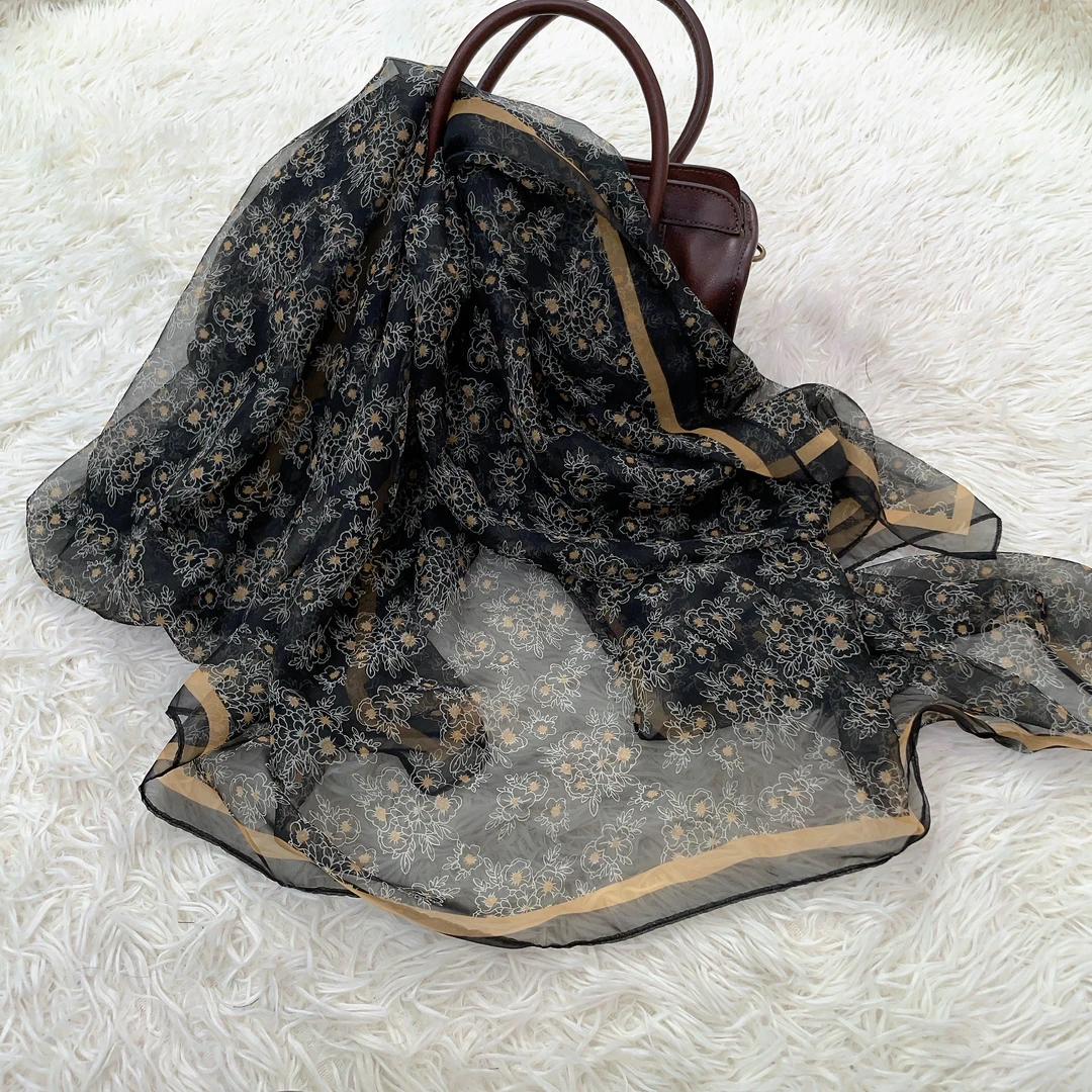 夏季薄款防晒披肩围巾云朵纱轻柔舒适旅游防晒大尺寸120*180（金桂