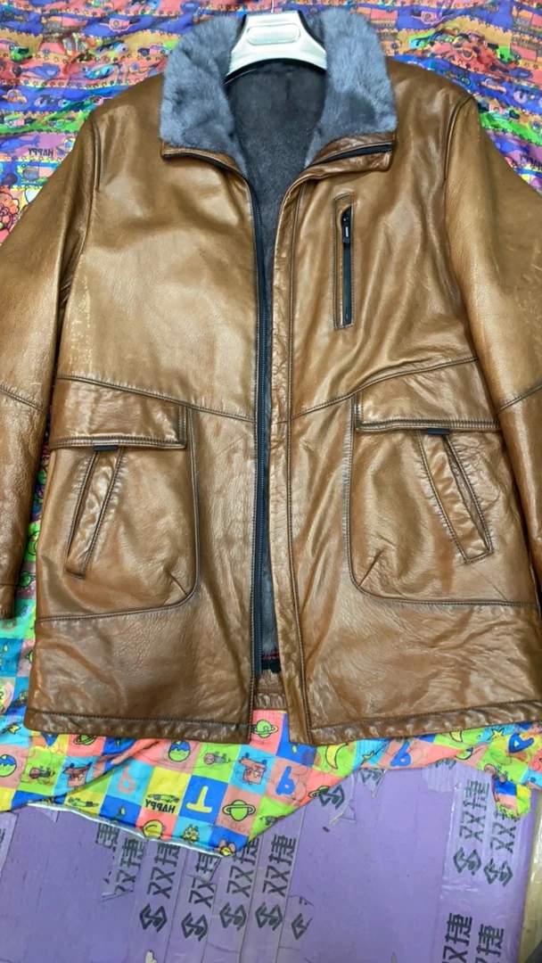 银蓝整貂棕色中长款男士外套