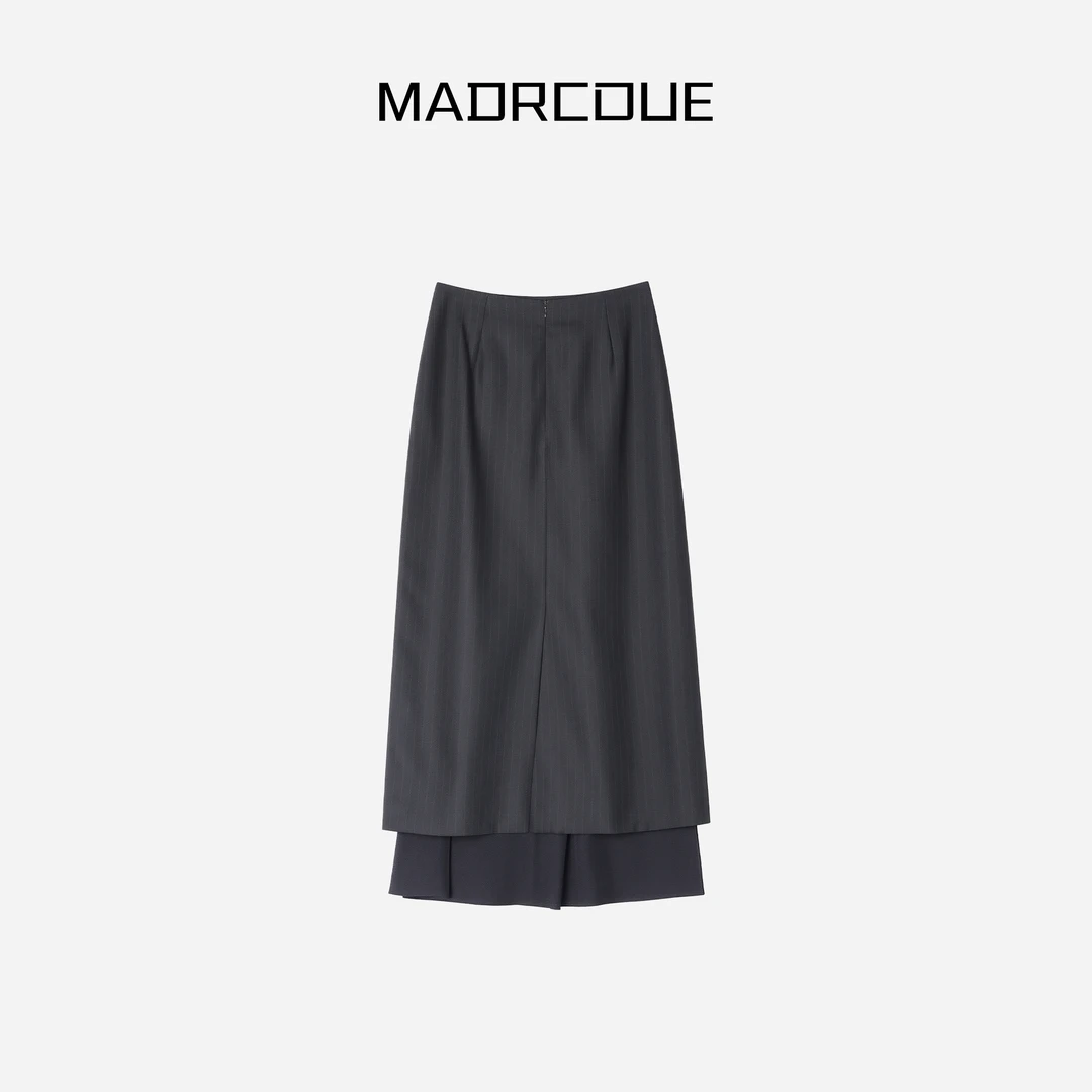 MADRCOUE 高腰显瘦暗条纹拼接半裙603312