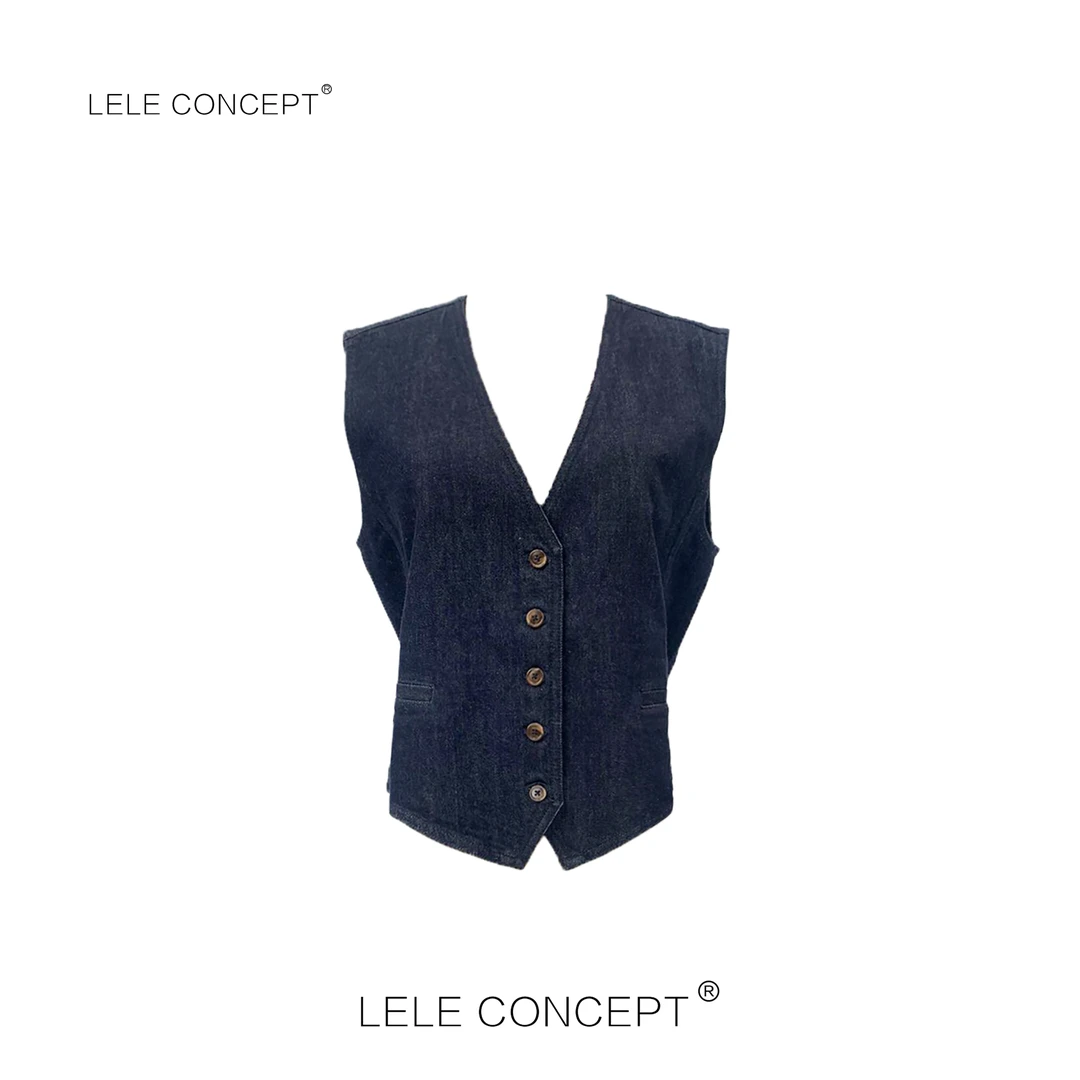 LELE CONCEPT丨【如一】时装休闲设计款五扣牛仔马甲气质复古S0837