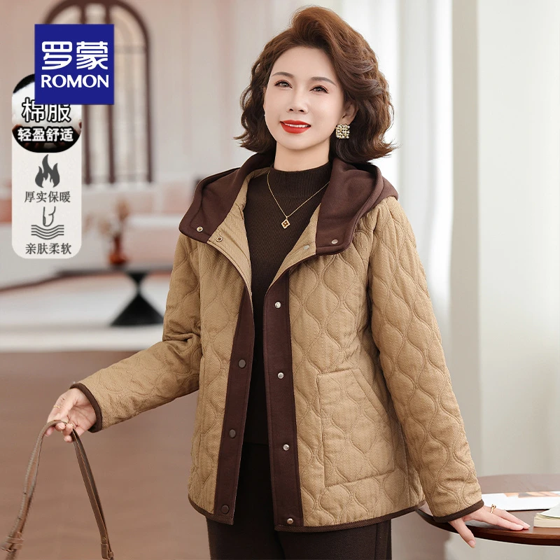 罗蒙高级感高档妈妈装棉服女冬季新款韩版休闲保暖中老年棉衣外套