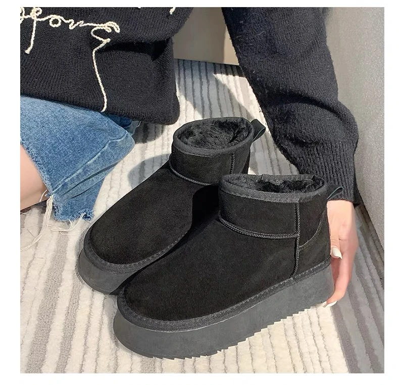 冬季厚底雪地靴百搭休闲加绒加厚女鞋 5853-1