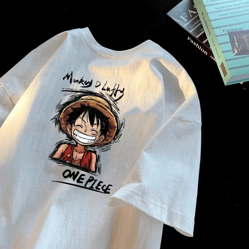 日复古航海贼王动漫周边尼卡路飞五档夏季男棉纯短袖情侣T恤女