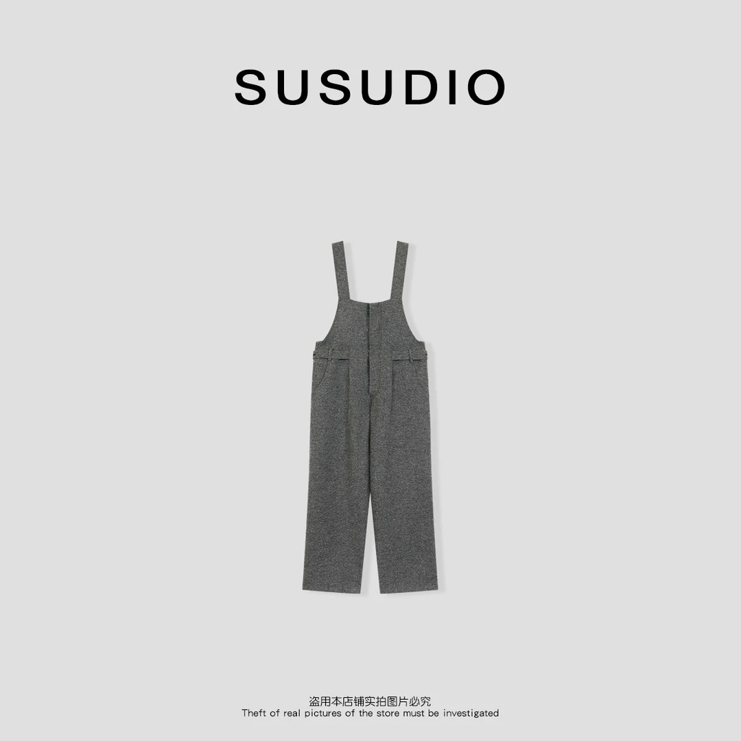 SUSUDIO 海盐芝士 百搭显瘦时尚设计感羊毛背带裤4392