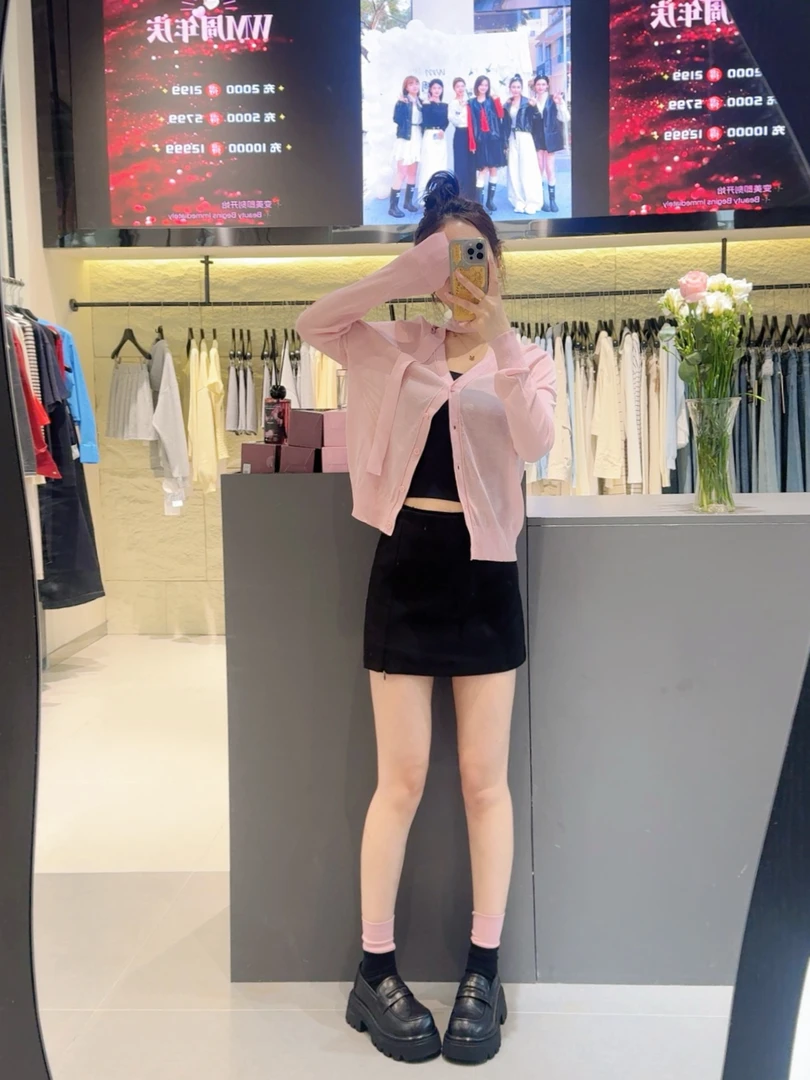 短款女休闲风毛针织衫春季刺绣韩版时尚长袖极简风网红纯色