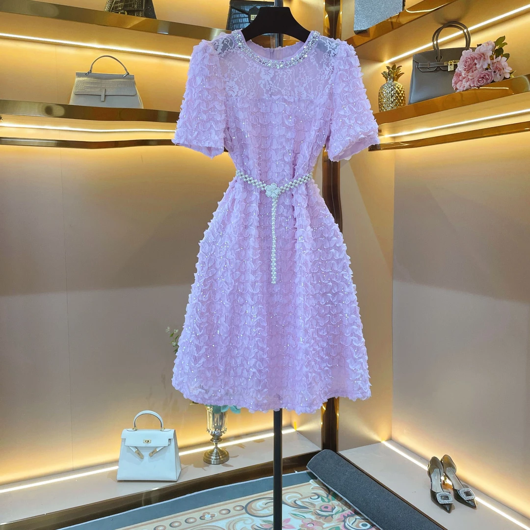 【银装素裹】轻奢设计师款优雅气质修身时尚收腰连衣裙-86315燕