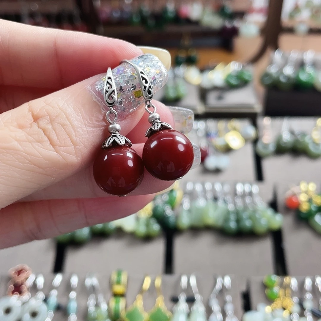 玛瑙/玉髓银S925镶嵌耳坠