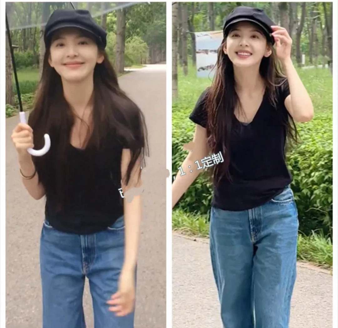 27840章若楠同款高货莱赛尔直筒裤烟管裤牛仔裤0016裤长101