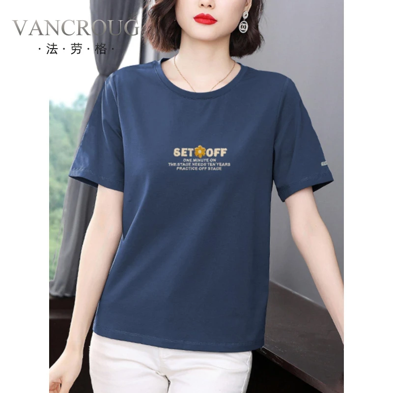 法劳格中年妈妈棉短袖t恤女夏装2025年新款宽松大码温婉大方衣