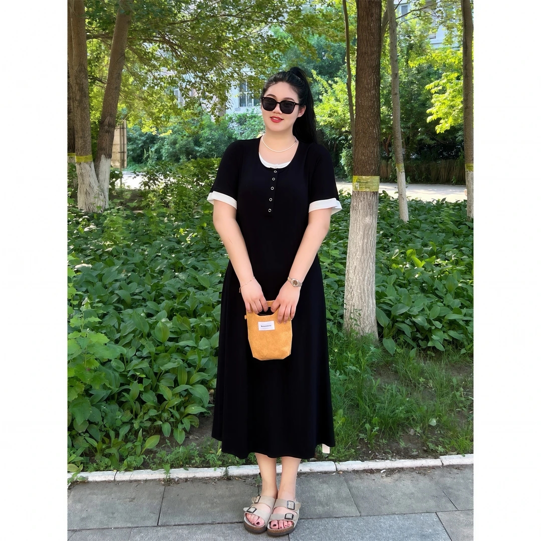 微风涟漪 /辣妹风秀场高定气质小黑裙15307花契大码200斤胖mm百搭