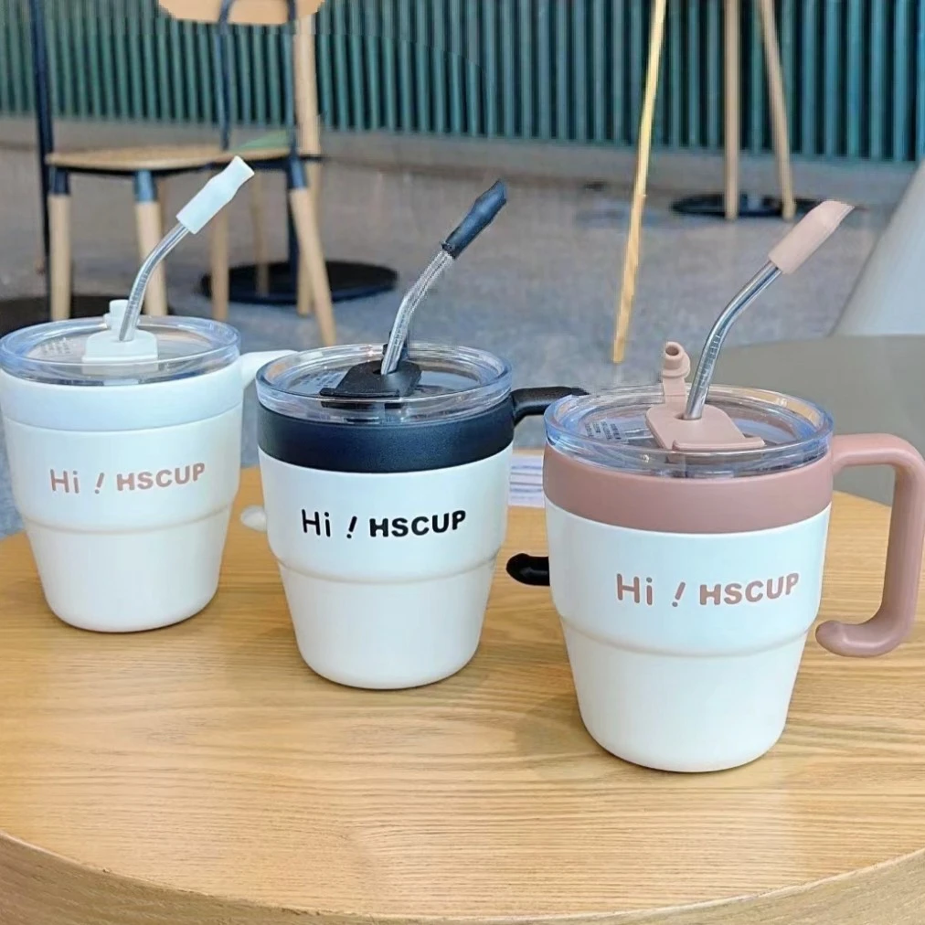 304保温杯2025不锈钢马克杯高颜值办公室水杯咖啡杯带吸管杯子