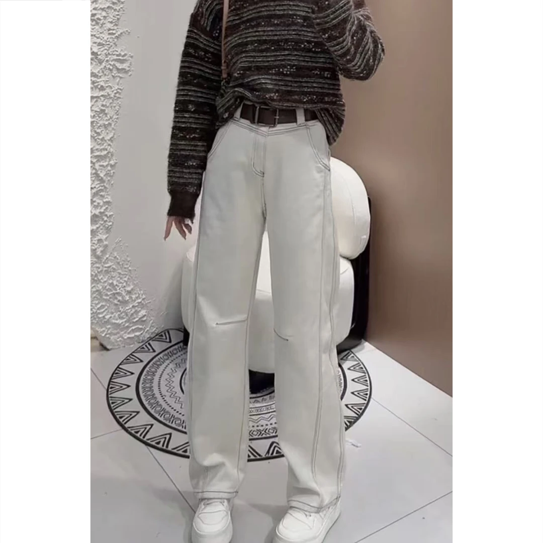 艾塔莉时尚百搭牛仔裤秋冬新款梨形身材显瘦遮肉宽松直筒阔腿裤