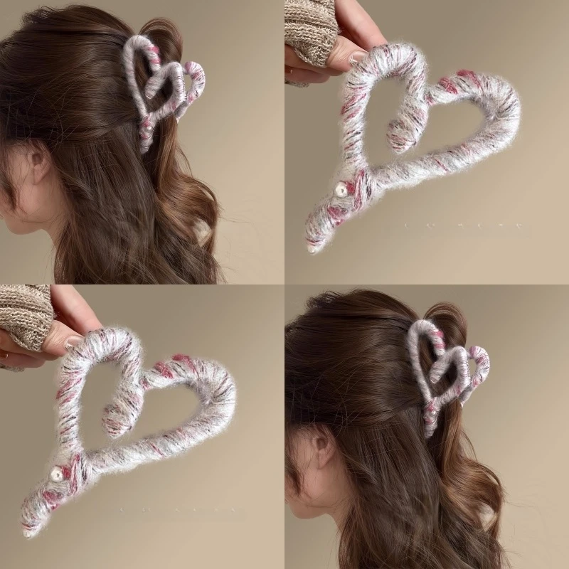 甜蜜爱恋~彩色毛线缠绕爱心抓夹2025新款高级感后脑勺鲨鱼夹发饰