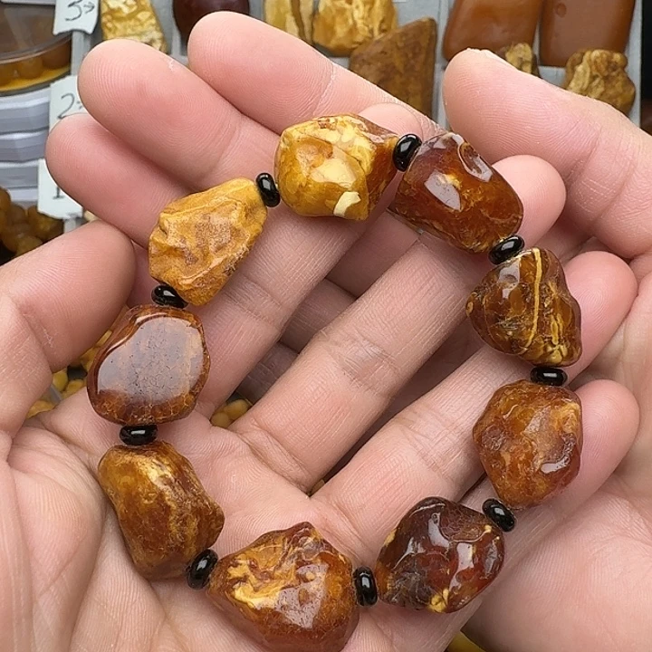 蜜蜡未镶嵌裸石天然蜜蜡沁色原石手串