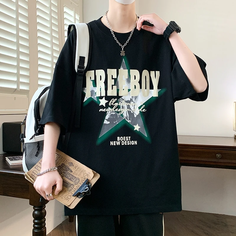 汤米芙兰可男生短袖T恤夏季港风新款青少年休闲透气舒适简约潮流