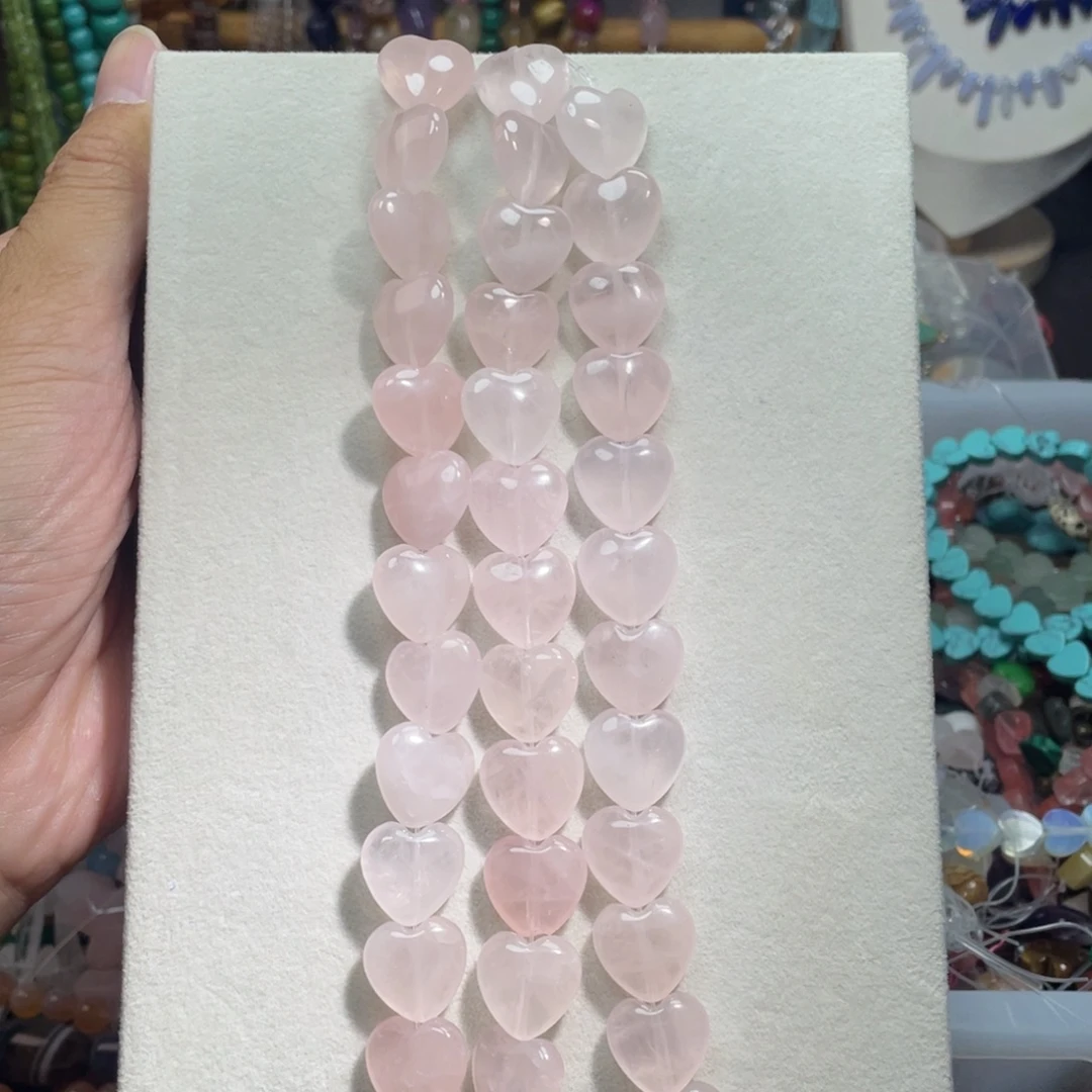 石英质玉，马粉爱心16mm，未镶嵌