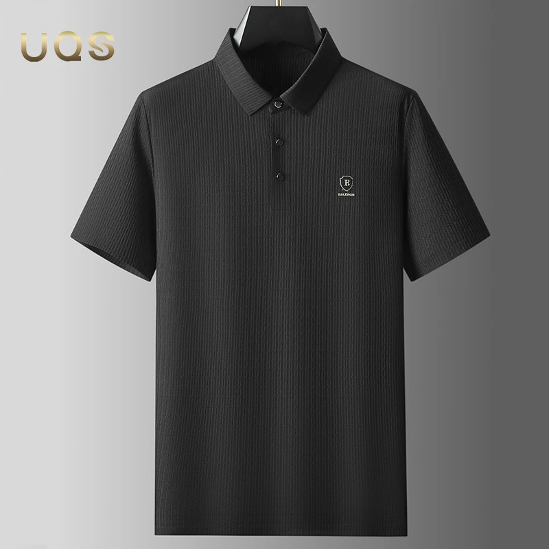 夏季凉感POLO衫轻奢男士上衣翻领大码宽松舒适下摆开叉高弹简约款