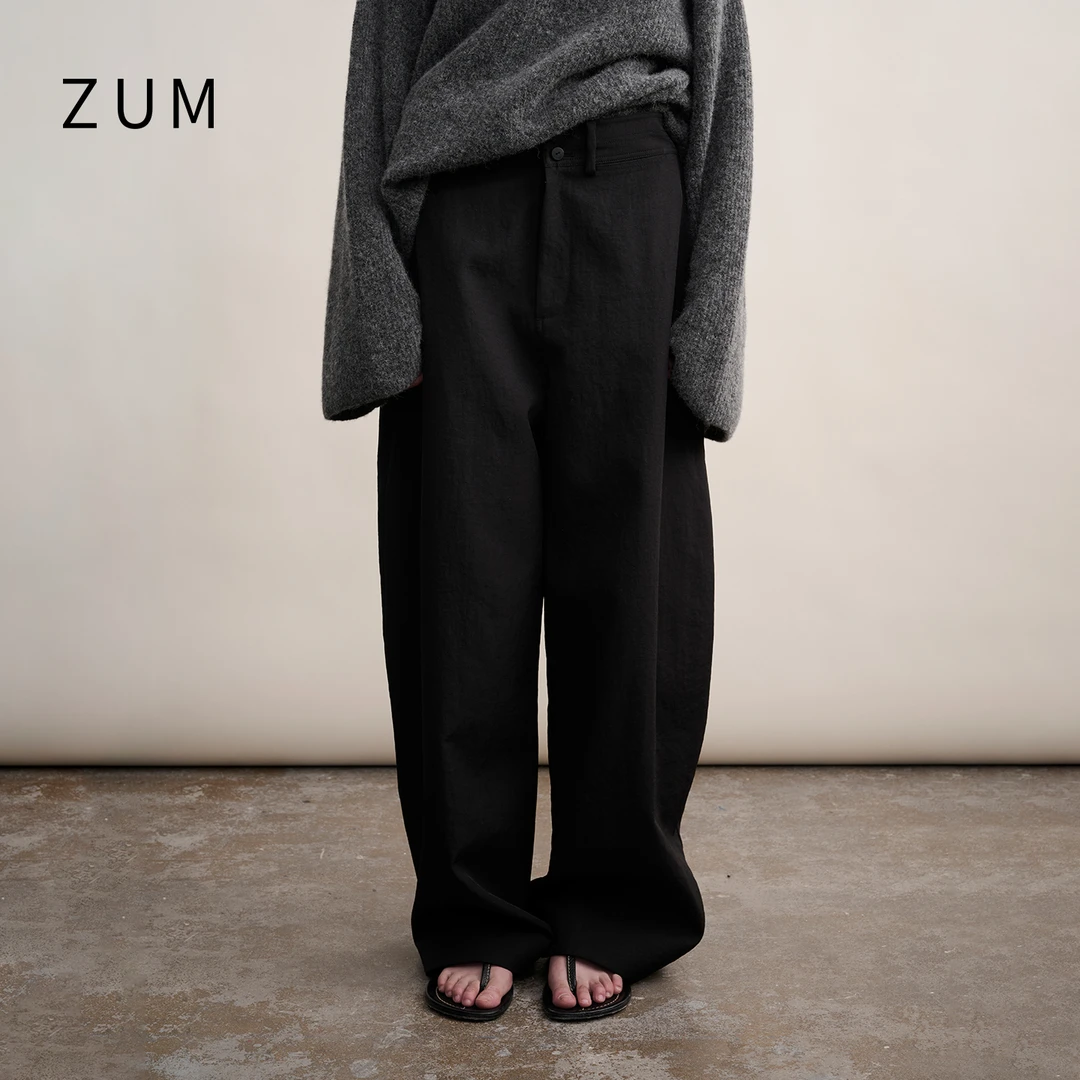 ZUM 深色宽松休闲裤女士2025秋季新款轻盈镰刀裤通勤廓形长裤子