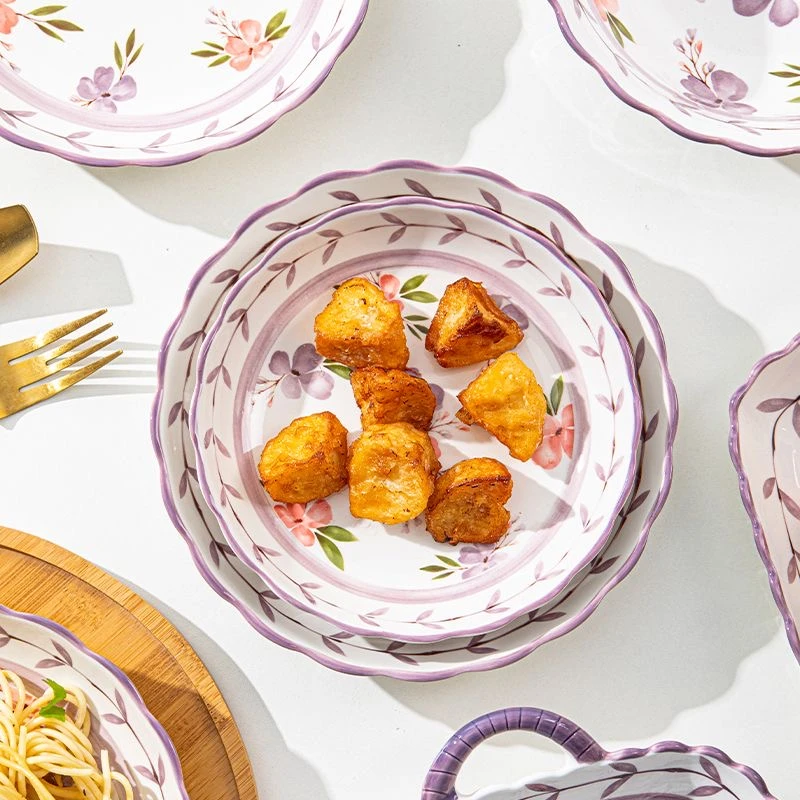 【紫气东来】2个装8英寸装釉下彩陶瓷盘家用菜盘子微波炉高颜值餐具