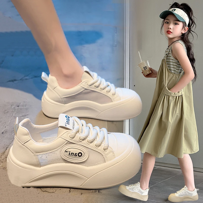 女童网面小白鞋2025网红韩版百搭夏季透气网面镂空薄款板鞋