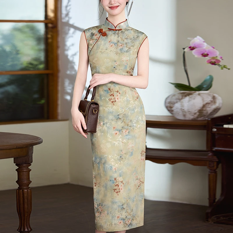 新中式旗袍2025新款复古老上海改良高端礼服素雅国风日常可穿长裙