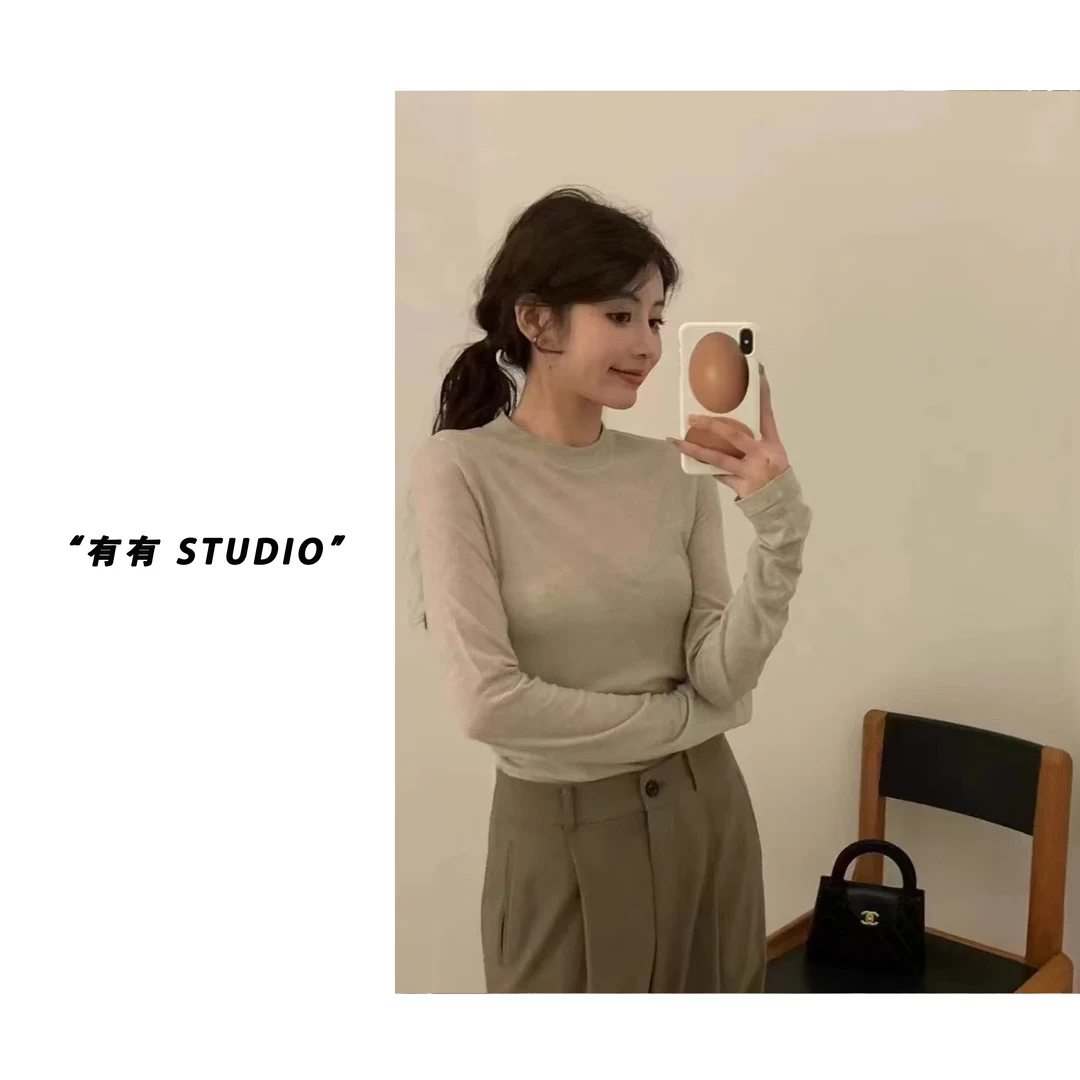 「韩系彩点半高领」加厚显瘦基础款女士打底长袖T恤衫