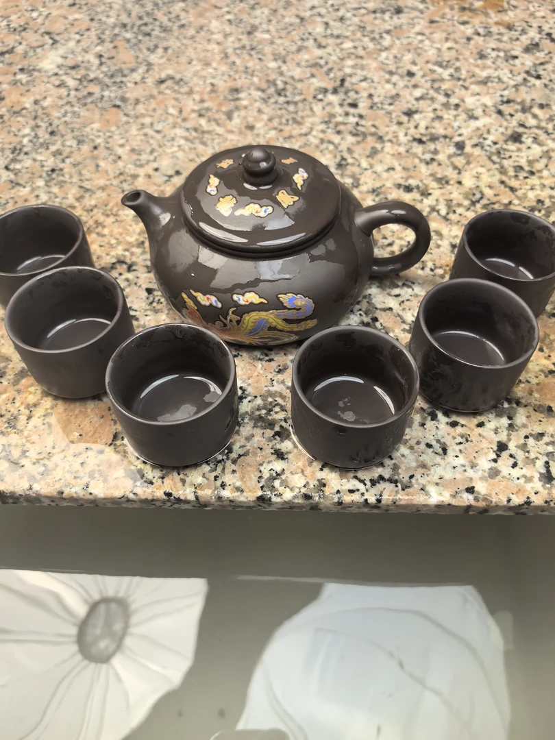 【闪购商品】深井老紫泥龙凤呈祥寒江壶一壶六杯L