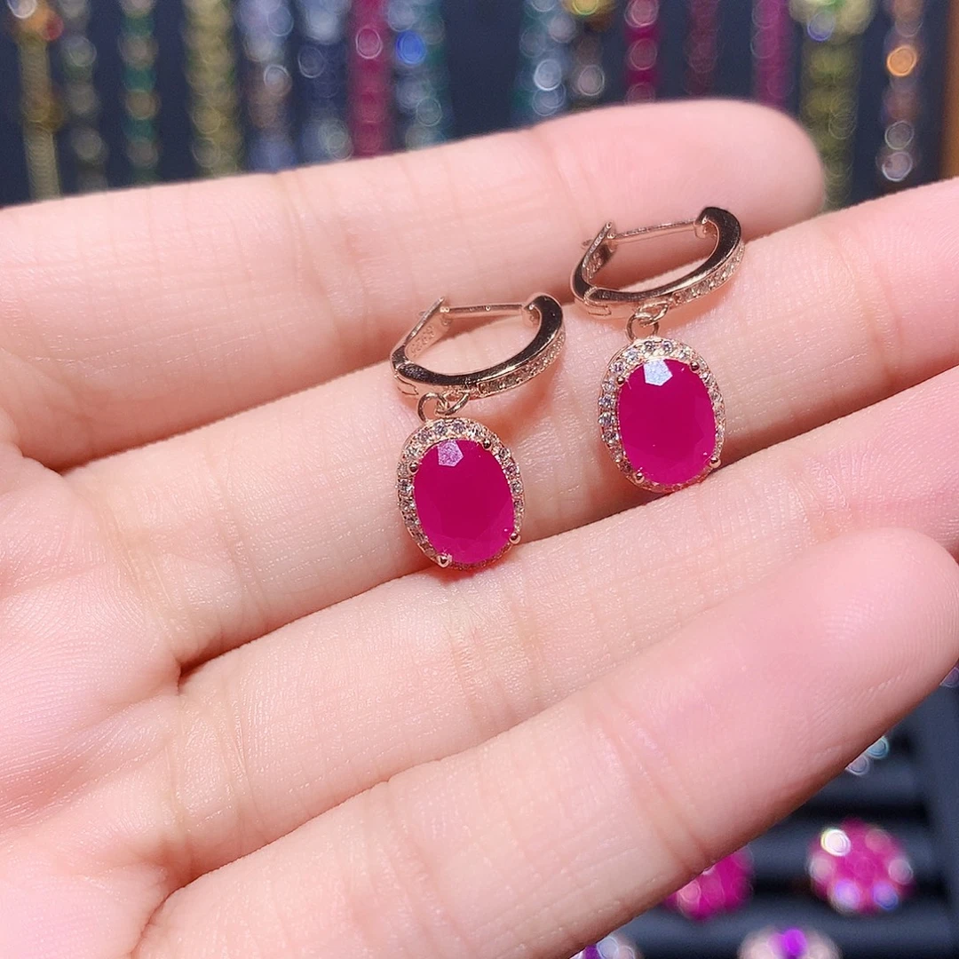 耳饰红宝石银S925镶嵌