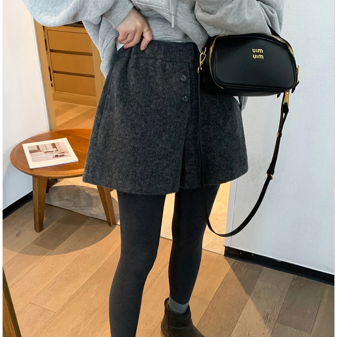 巨好看灰色毛呢阔腿短裤女大码胖mm2025秋冬新款高级感小个子裤子
