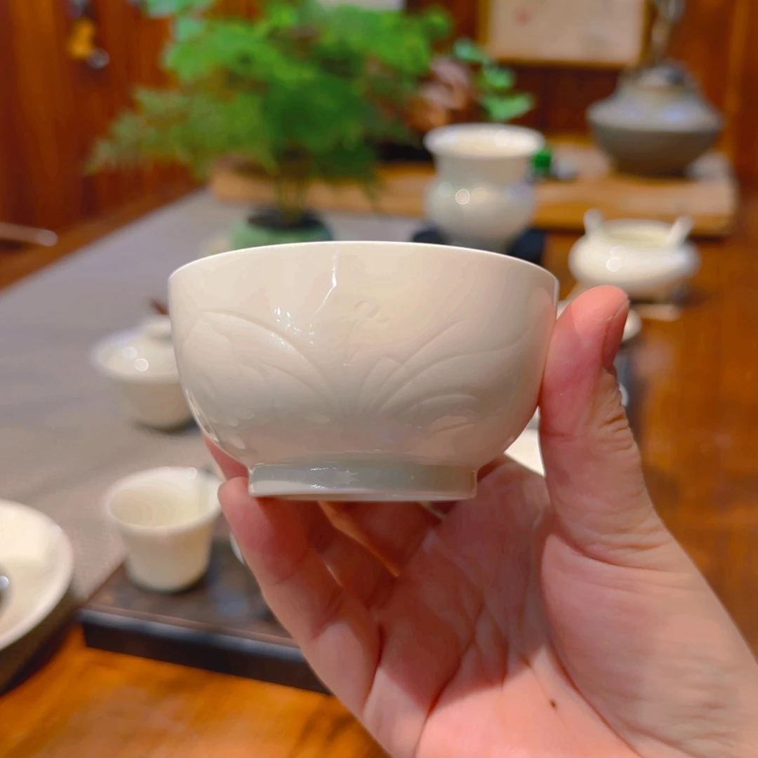 微澜定瓷 罗汉盏兰花纹120cc