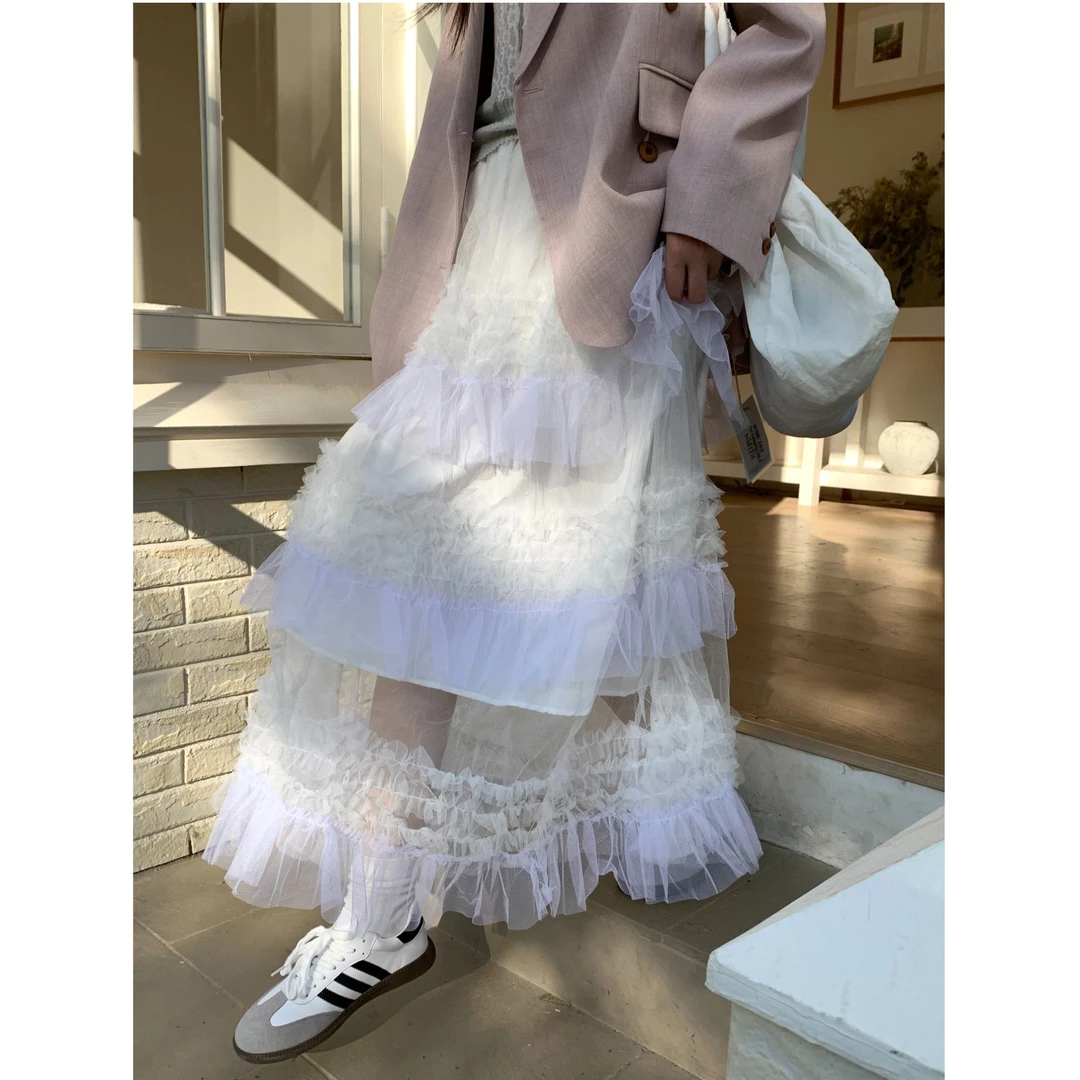 【婉er】2025早春 设计师款清新百搭轻网纱蛋糕仙女半身裙HSW2217