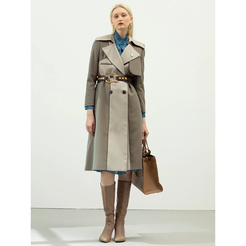 IDPAN/IDPAN气质时尚女士中长款设计师双排扣长款风衣2W1W63097