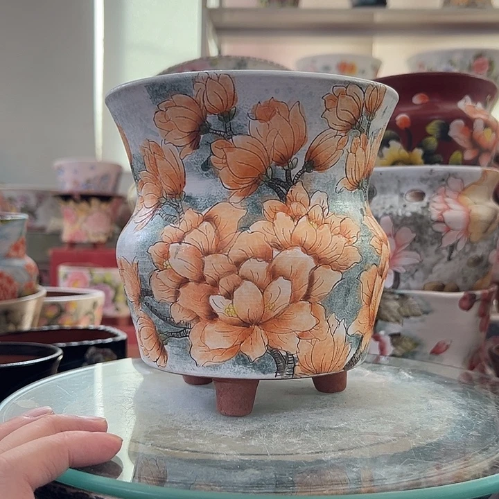 景德镇手绘花盆满38包邮偏远地区除外