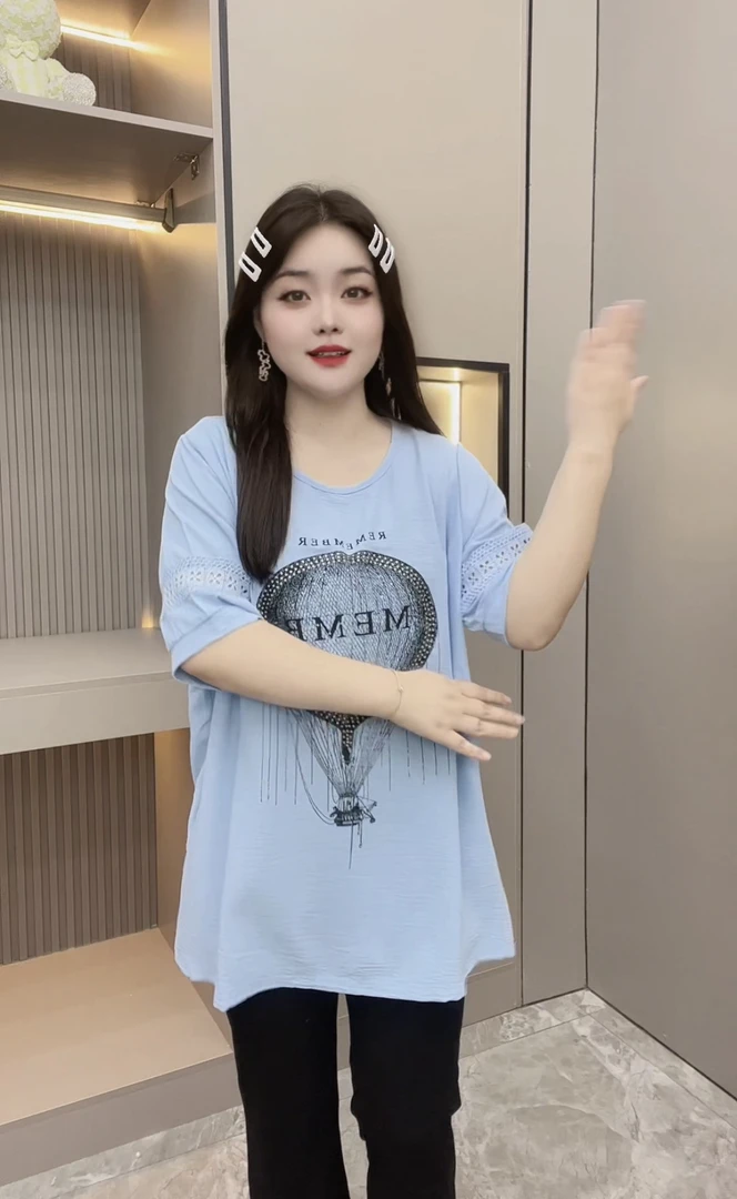 中长款正肩宽松圆领立体装饰镂空显瘦T恤百搭时尚短袖遮跨显瘦