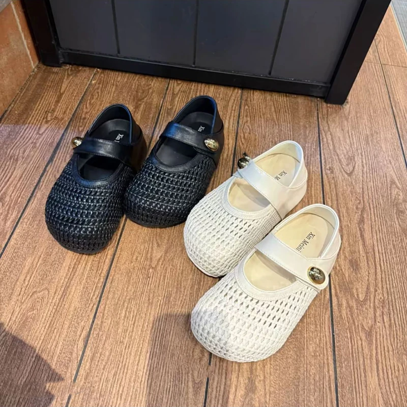 厚底玛丽珍单鞋女鞋子2025夏新款高跟一字带网面鞋配裙子镂空凉鞋