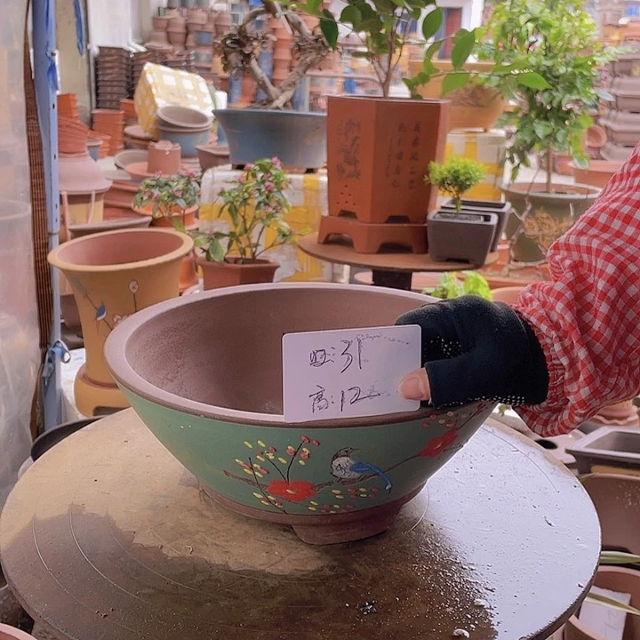 紫砂宜兴紫砂绿斗盆点菜大